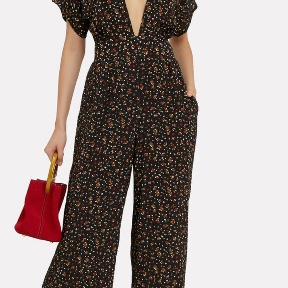 EUC Faithfull the Brand Floral Black Jumpsuit